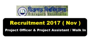 Dibrugarh University Recruitment 2017 [November] - Project Officer & Project Assistant Jobs , Assam Career